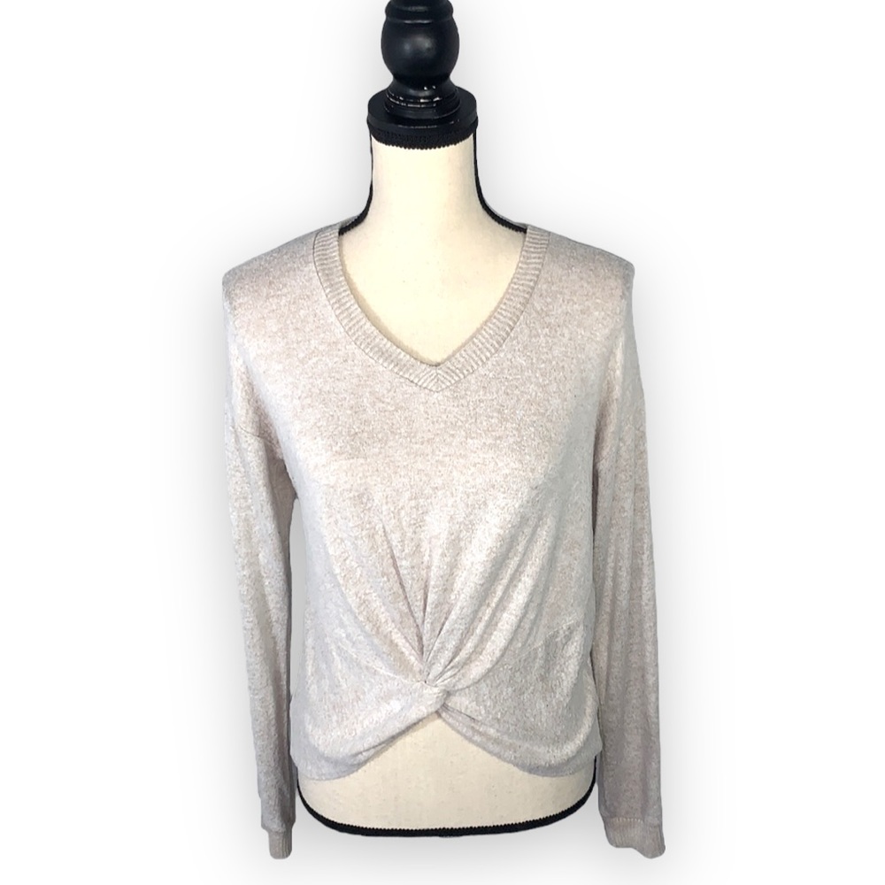 SO Ivory Faux Tie Front V-Neck Sweater – Size XS